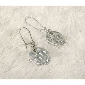 Classic Round Hammered Faux Silver Long Drop Earrings